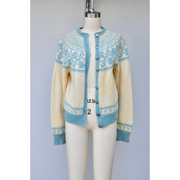 Vintage Icelandic Jacket Sweater Cardigan Knit Knitted Norwegian 40s 50s XS - S - Picture 4 of 10